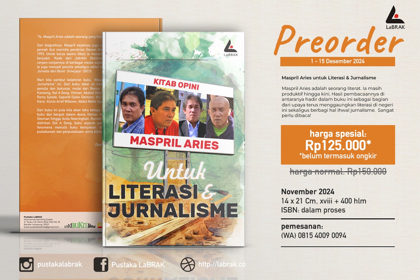 Cover Kitab Opini Maspril Aries Untuk literasi & jurnaliasme