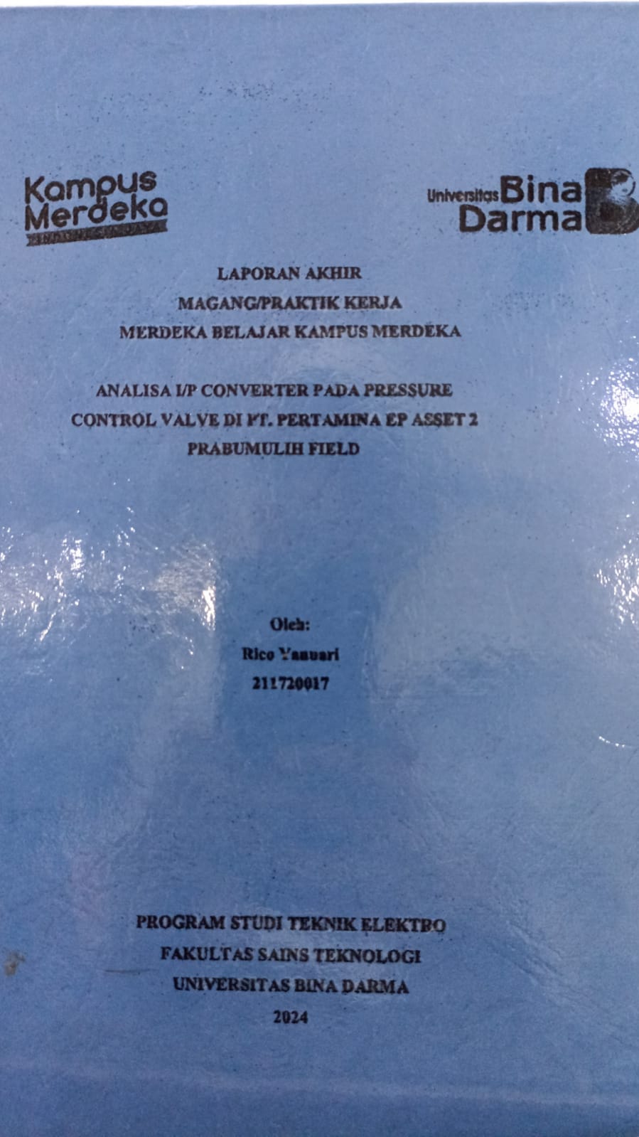Cover Analisis I/P Converter Pada Pressure Control Valve di PT. Pertamina EP Asset 2 Prabumulih Field