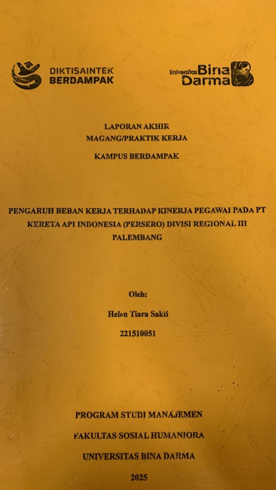 Cover Pengaruh beban kerja terhadap kinerja pegawai pada PT.KAI (Persero) divisi regional III palembang