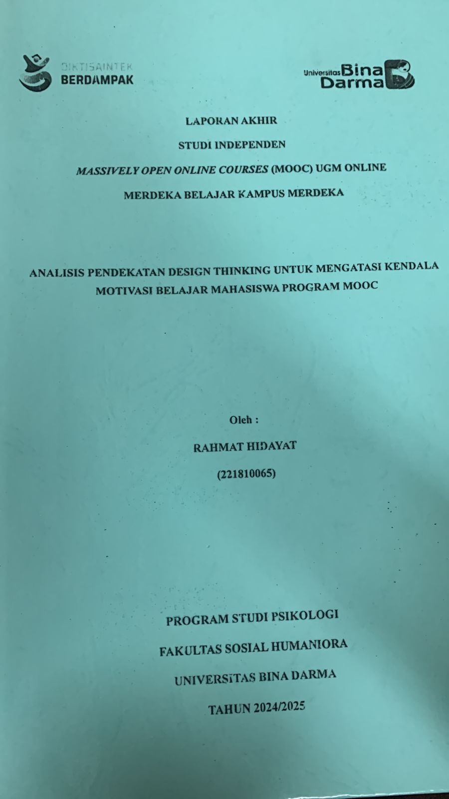 Cover Analisis pendekatan design thinking untuk mengatasi kendala motivasi belajar mahasiswa program MOOC