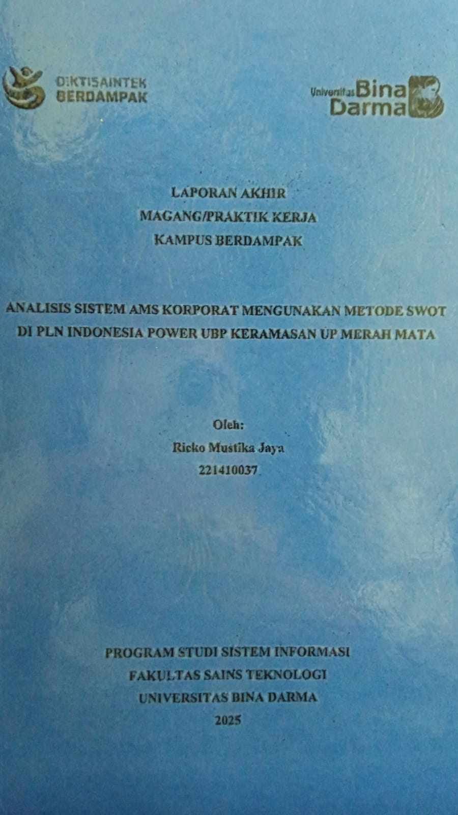 Cover Analisis Sistem AMS Korporat Menggunakan Metode SWOT di PLN Indonesia Power UBP Keramasan UP Merah Mata