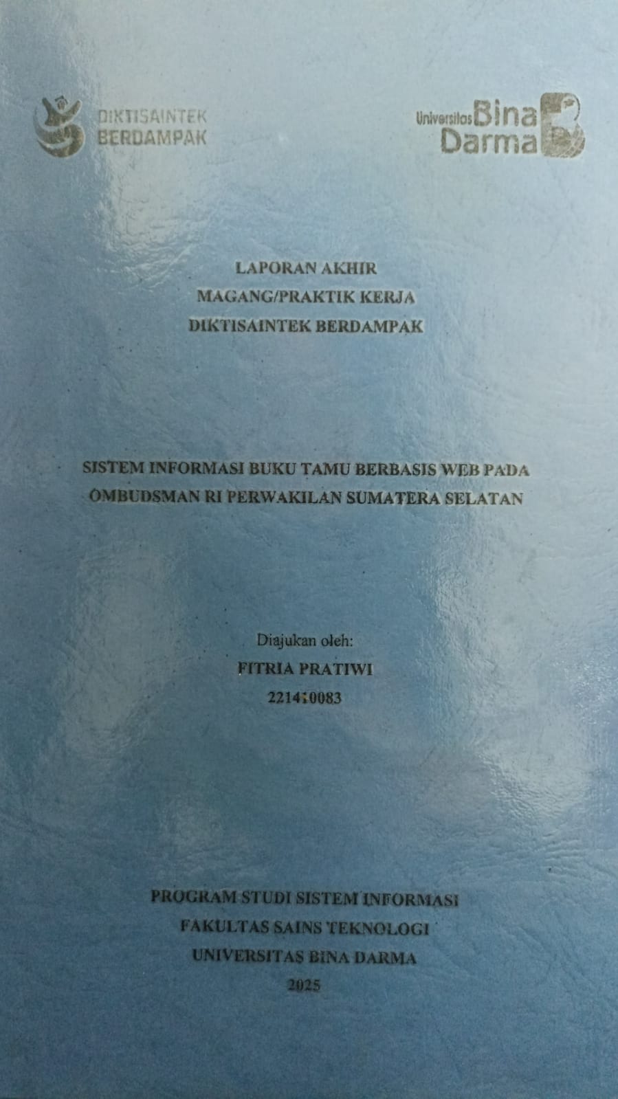 Cover Sistem informasi buku tamu berbasis web apda ombudsman RI perwakilan Sumatera Selatan