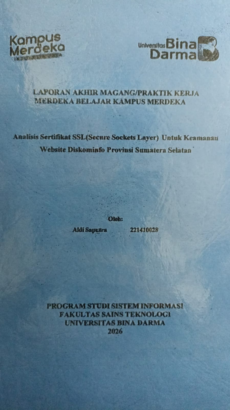 Cover Analisis Sertifikat SSL (Secure Sockets Layer) Untuk Keamanan Website Diskominfo Provinsi Sumatera Selatan