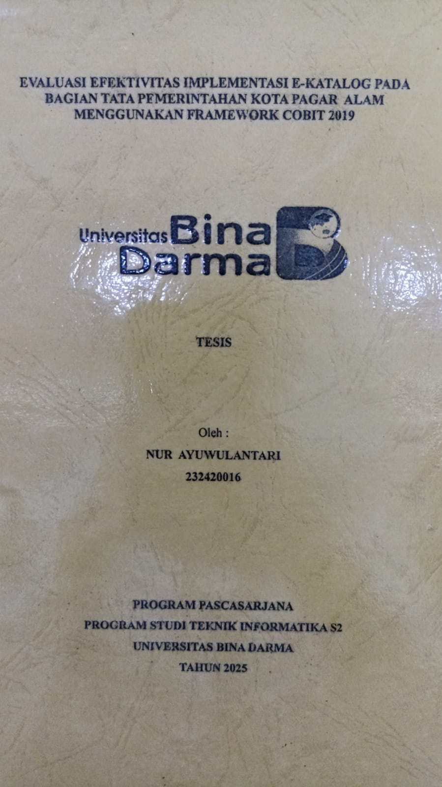 Cover Evaluasi efektivitas implementasi e-katalog pada bagian tata pemerintahan kota Pagar Alam menggunakan Framework Cobit 2019