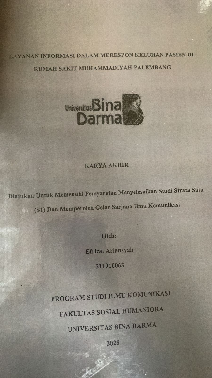 Cover Layanan informasi dalam merespon keluhan pasien di rumah sakit muhammadiyah palembang