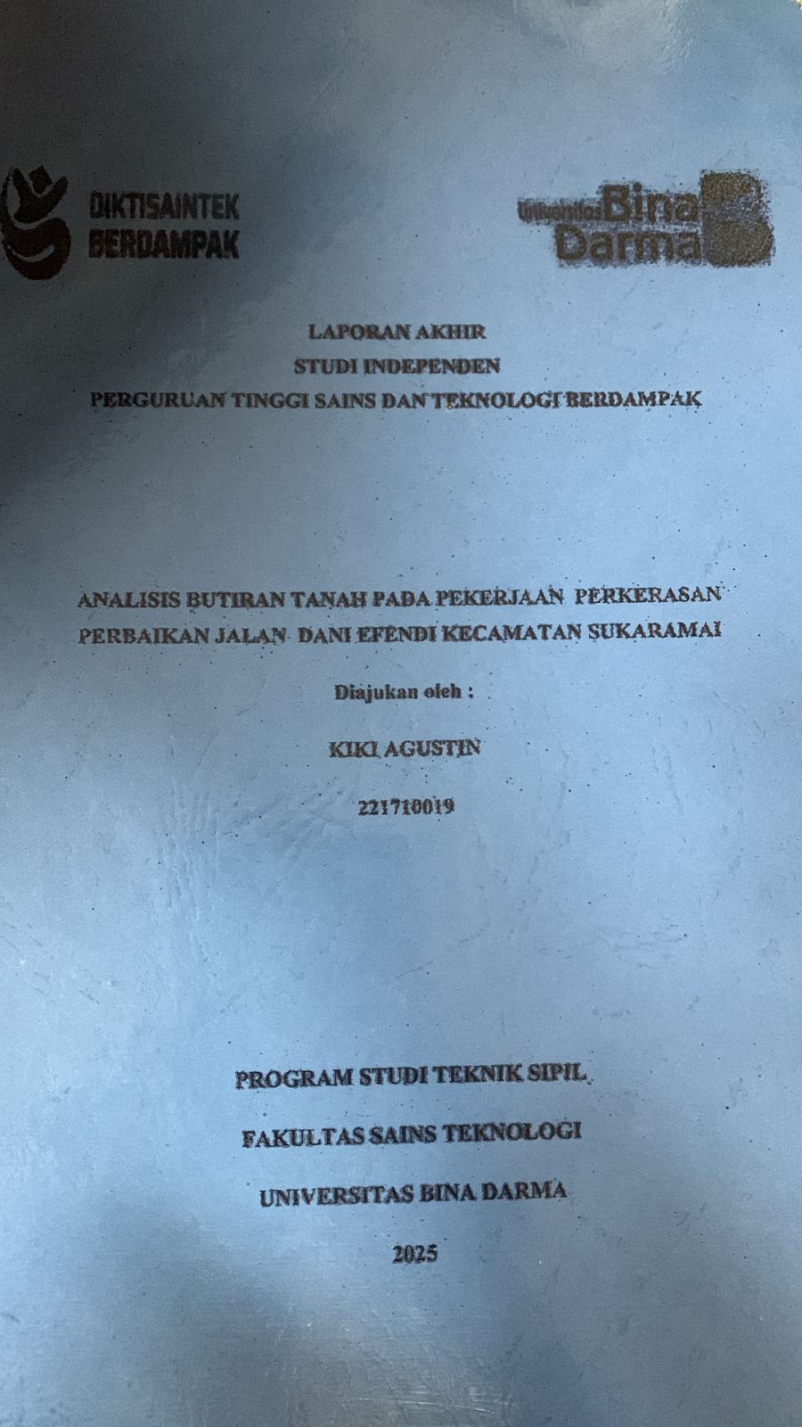 Cover Analisis Butiran Tanah pada Pekerjaan Perkerasan Perbaikan Jalan Dani Efendi Kec.Sukaramai