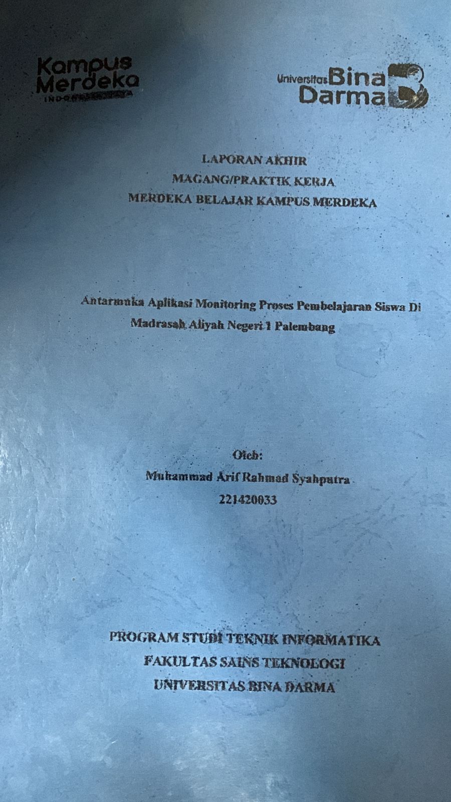 Cover Antarmuka Aplikasi Monitoring Proses Pembelajaran Siswa di Madrasah Aliyah Negeri 1 Palembang