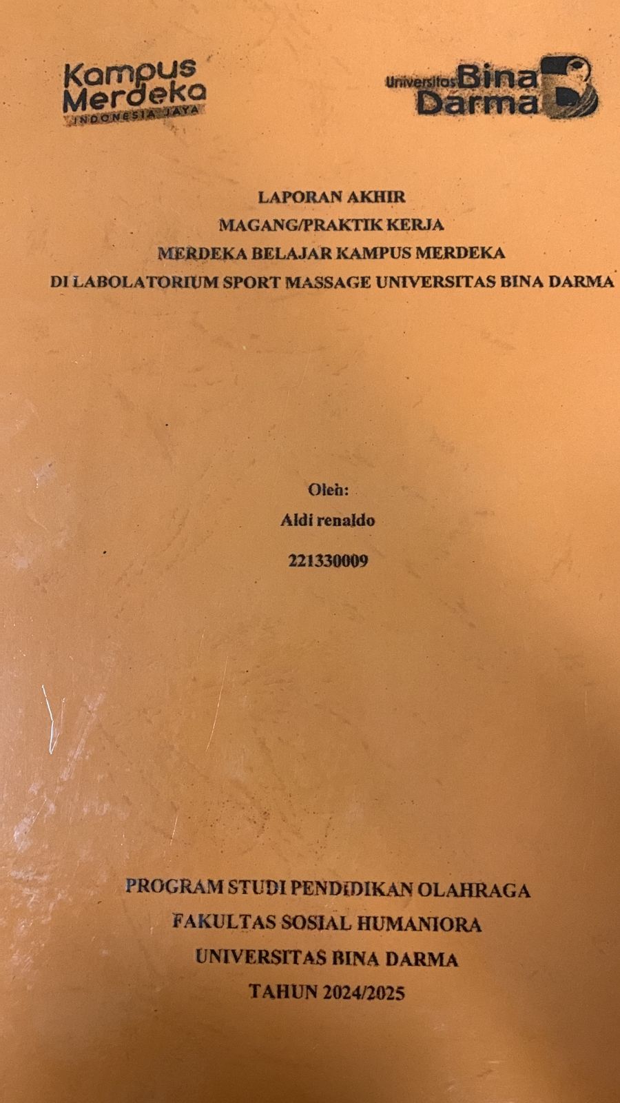 Cover Laporan MBKM Di Laboratorium Sport Massage Universitas Bina Darma