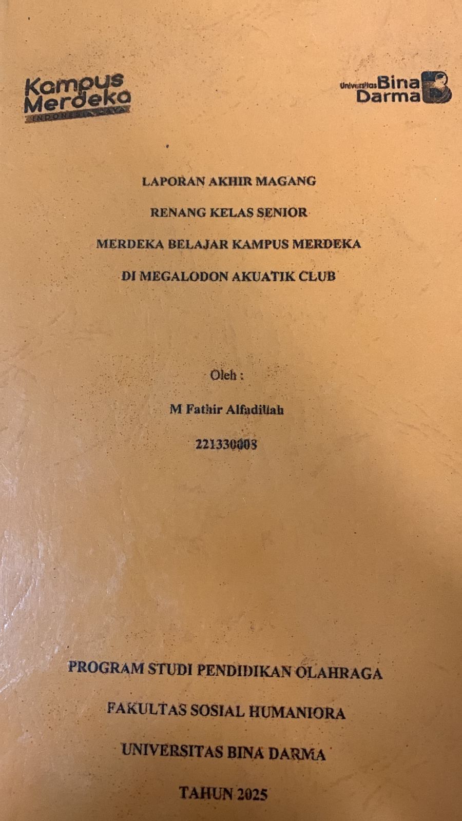 Cover Laporan Renang Kelas Senior MBKM Di Megalodon Akuatik Club