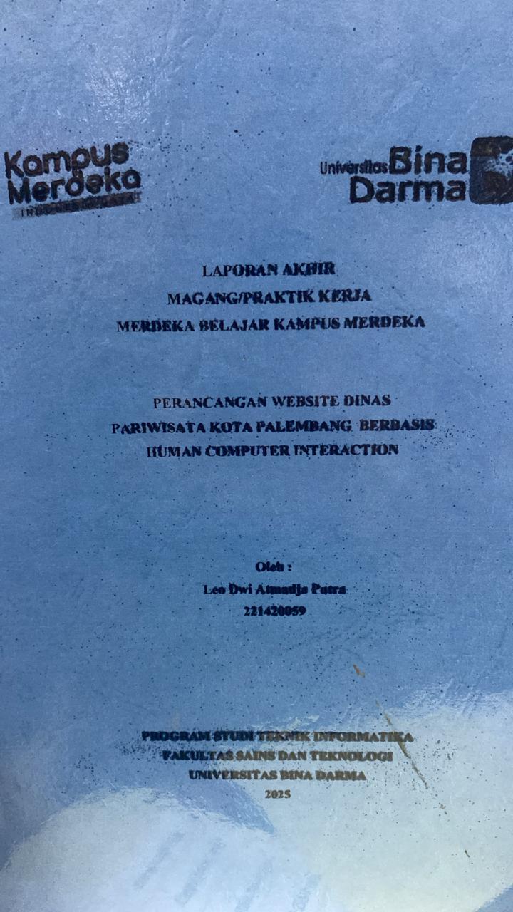 Cover PERANCANGAN WEBSITE DINAS  PARIWISATA KOTA PALEMBANG BERBASIS  HUMAN COMPUTER INTERACTION / Leo Dwi Atmadja Patra