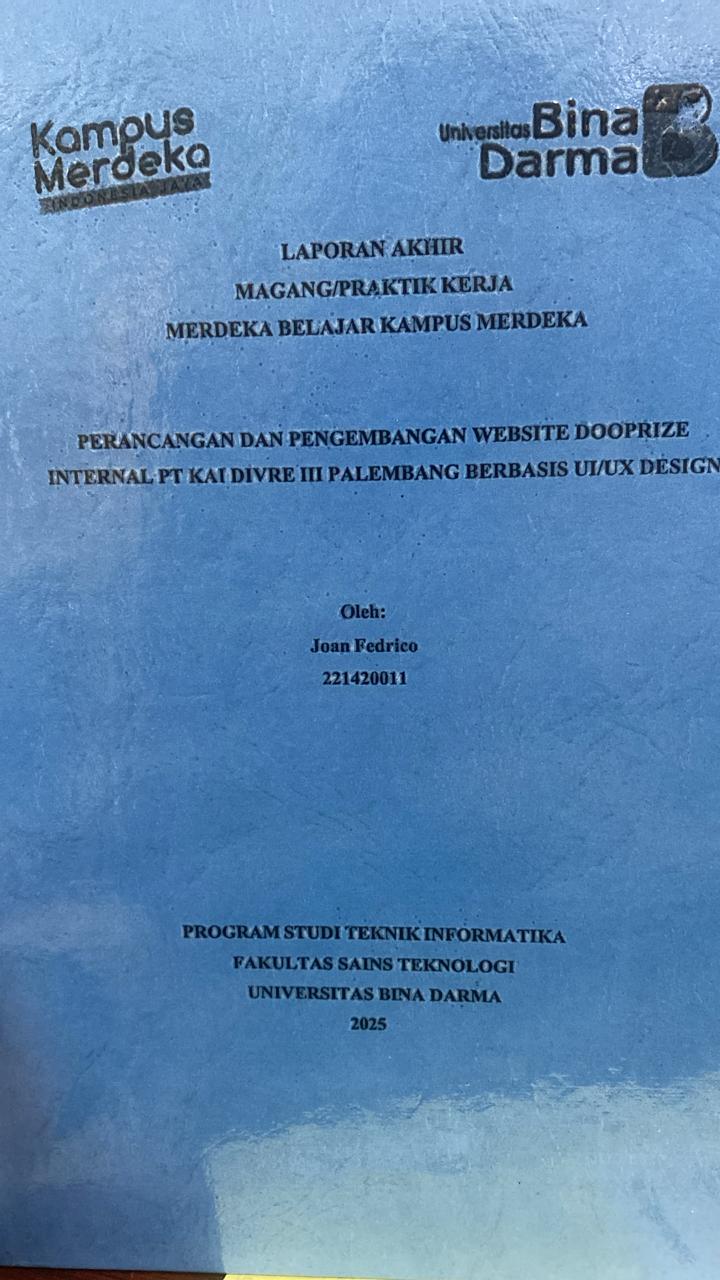 Cover PERANCANGAN DAN PENGEMBANGAN WEBSITE DOOPRIZE  INTERNAL PT ??? DIVRE III PALEMBANG BERBASIS UI/UX DESIGN / Joan Fedrico