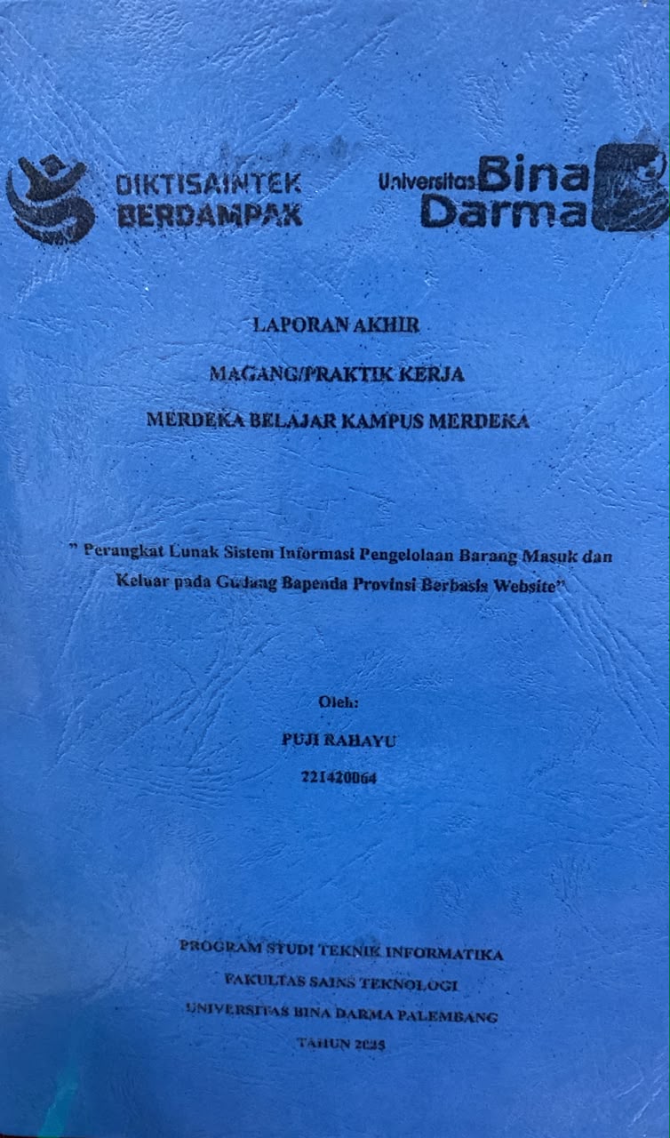 Cover Perangkat Lunak Sistem Informasi Pengelolaan Barang Masuk dan Keluar pada Gudang Bapenda Provinsi Berbasis Website" / PUJI RAHAYU