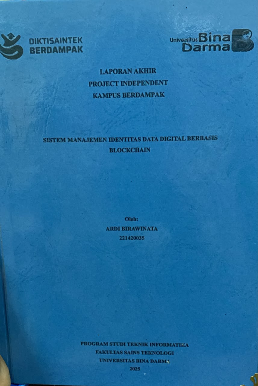 Cover SISTEM MANAJEMEN IDENTITAS DATA DIGITAL BERBASIS  BLOCKCHAIN / ARDI BIRAWINATA
