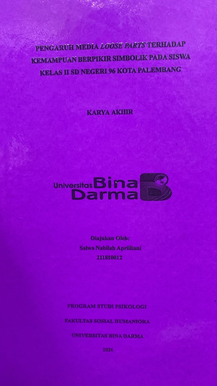 Cover PENGARUH MEDIA LOOSE PARTS TERHADAP  KEMAMPUAN BERPIKIR SIMBOLIK PADA SISWA  KELAS II SD NEGERI 96 KOTA PALEMBANG / Salwa Nabilah Aprilliani