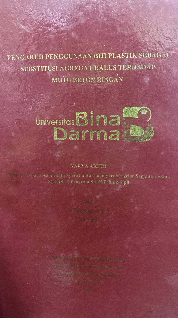 Cover PENGARUH PENGGUNAAN BIJI PLASTIK SEBAGAI  SUBSTITUSI AGREGAT HALUS TERHADAP  MUTU BETON RINGAN / M. Rosturan Arsyad