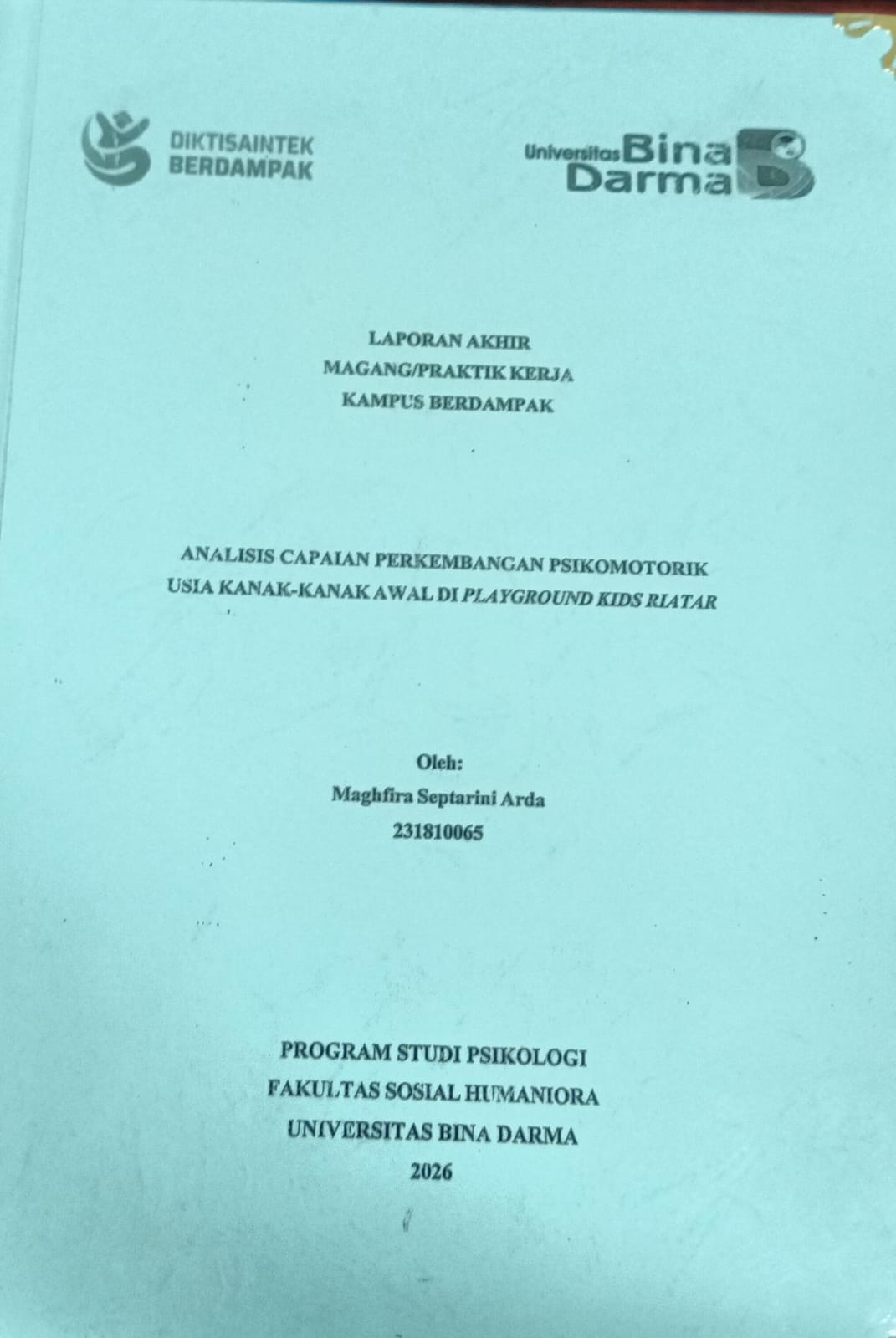 Cover ANALISIS CAPAIAN PERKEMBANGAN PSIKOMOTORIK USIA KANAK-KANAK AWAL DI PLAYGROUND KIDS RIATAR / MAGHFIRA SEPTARINI ARDA