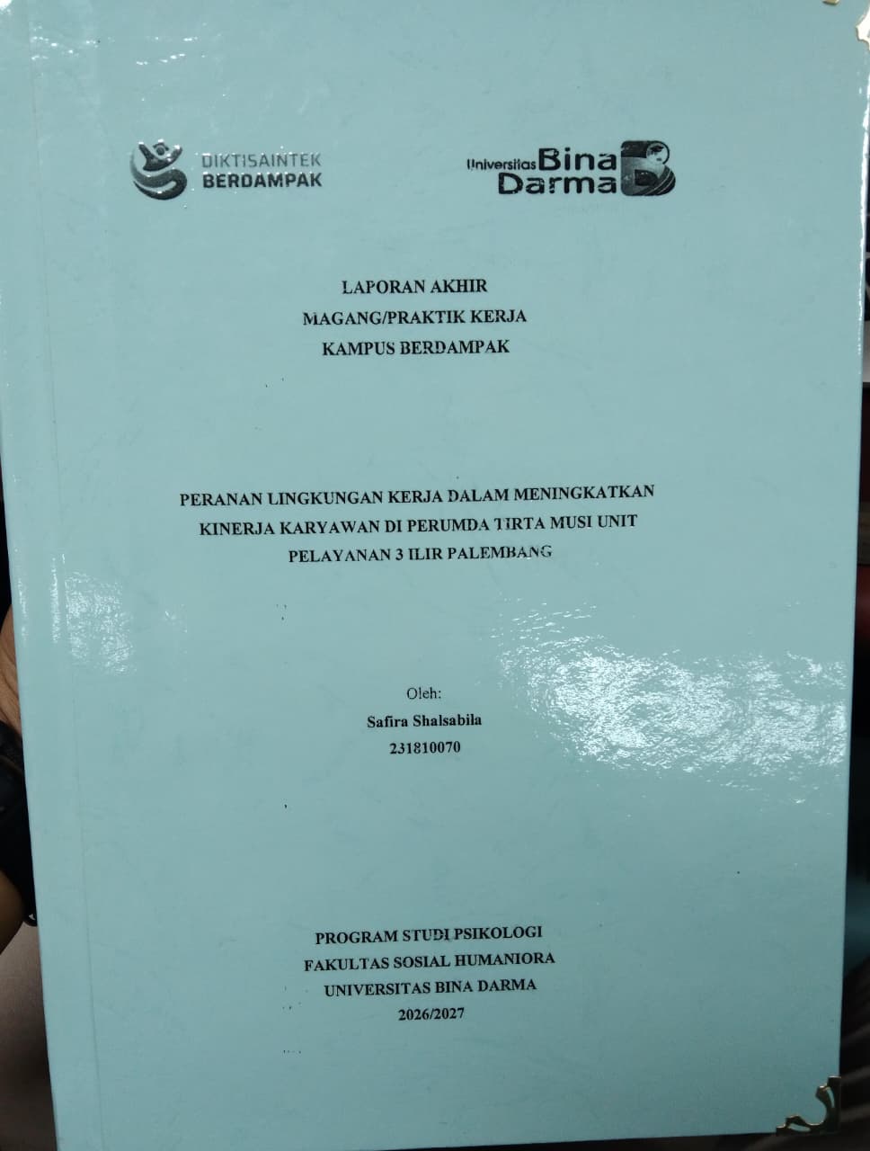 Cover PERANAN LINGKUNGAN KERJA DALAM MENINGKATKAN KINERJA KARYAWAN DI PERUMDA TIRTA MUSI UNIT PELAYANAN 3 ILIR PALEMBANG / Safira Shalsabila