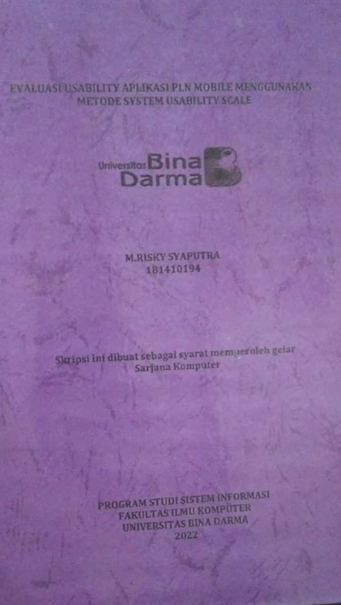 Cover EVALUASI USABILITY APLIKASI PLN MOBILE MENGGUNAKAN METODE SYSTEM USABILITY SCALE / M.RISKY SYAPUTRA