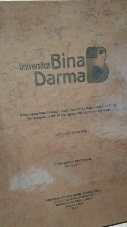 Cover Penerapan Data Mining Untuk Clusstering Data Penduduk Yang Terdampak Covid-19 Menggunakan Algoritma K-Means / RINDI QUSNUL KHOTIMAH
