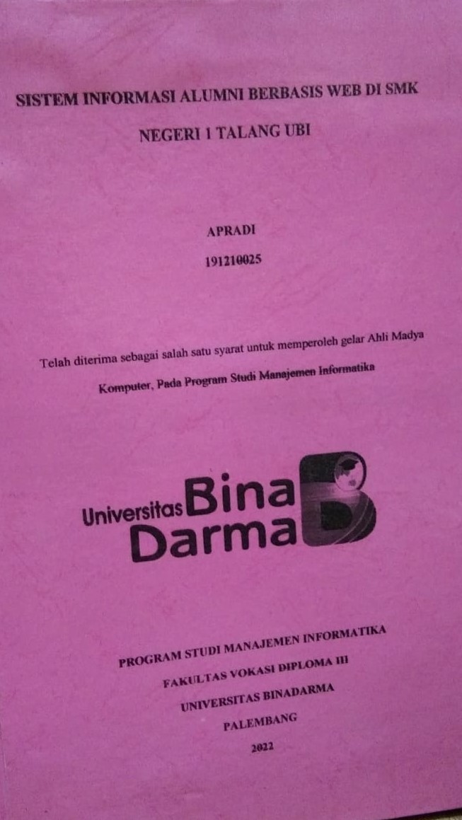 Cover SISTEM INFORMASI ALUMNI BERBASIS WEB DI SMK NEGERI 1 TALANG UBI / APRADI