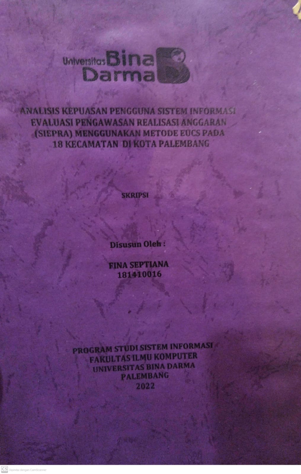 Cover ANALISIS KEPUASAN PENGGUNA SISTEM INFORMASI EVALUASI PENGAWASAN REALISASI ANGGARAN (SEIPRA) MENGGUNAKAN METODE EUCS PADA 18 KECAMATAN DI KOTA PALEMBANG / FINA SEPTIANI